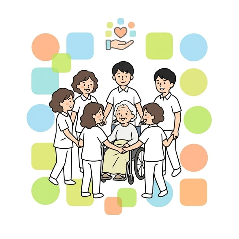 心暖かなケアを大切にするノベラクトケアの行動指針を表すイラスト