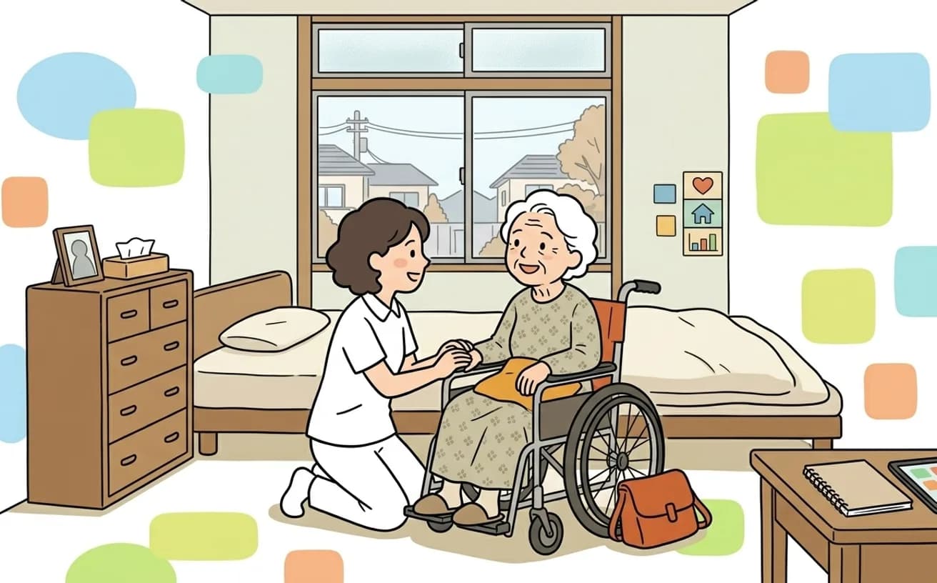 ヘルパーが利用者と一対一で向き合うイラスト